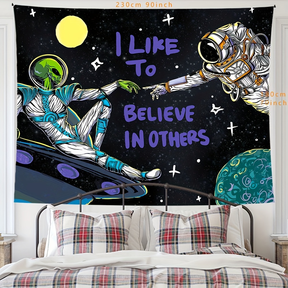 Fun Space Astronaut Alien Peach Skin Velvet Tapestry Cool - Temu United ...