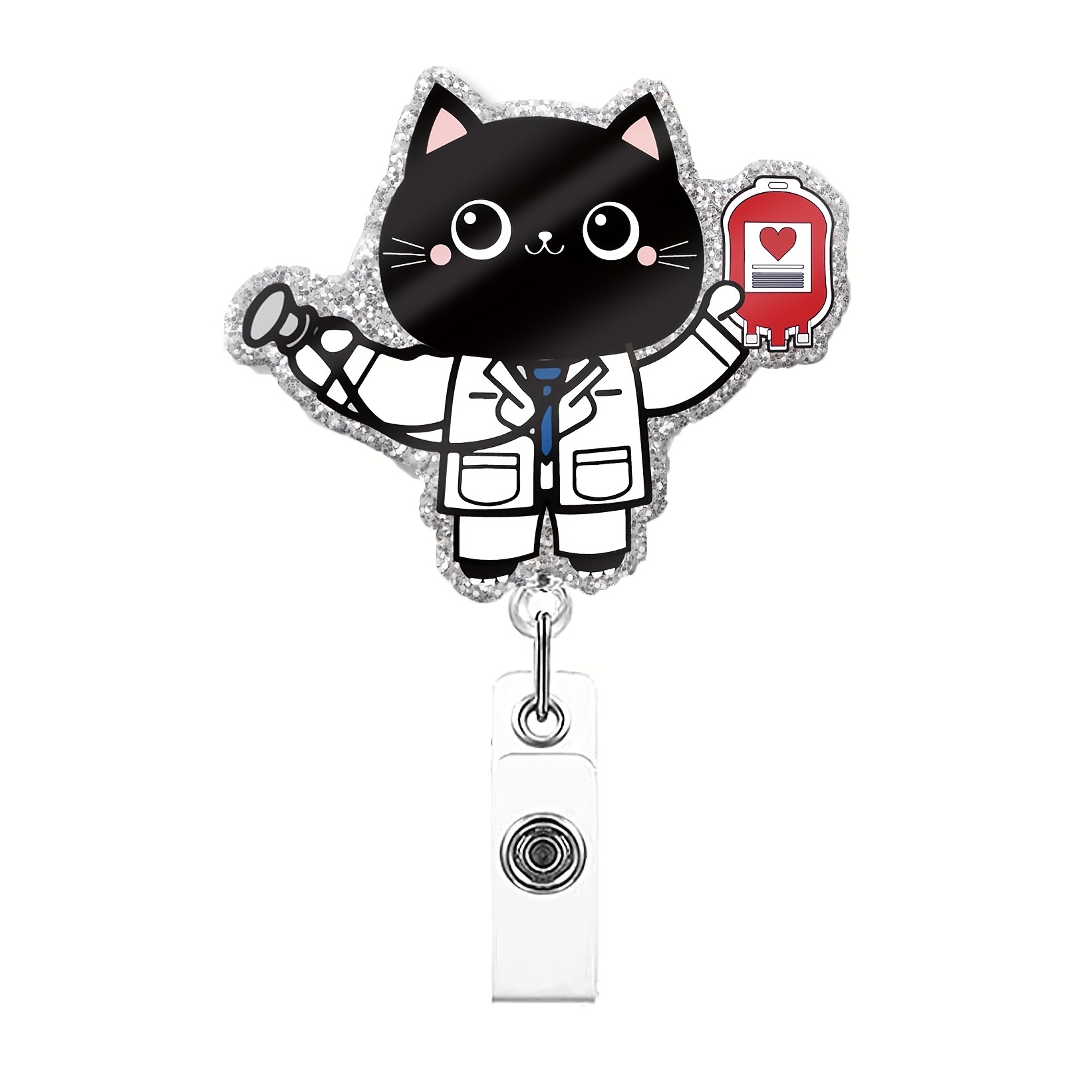 Retractable Cat Scan Badge Reel with Alligator Clip, Funny Black Glitter  Cat Badge Holder Gift for Doctors Nurses CT Scan Technologist CT Tech