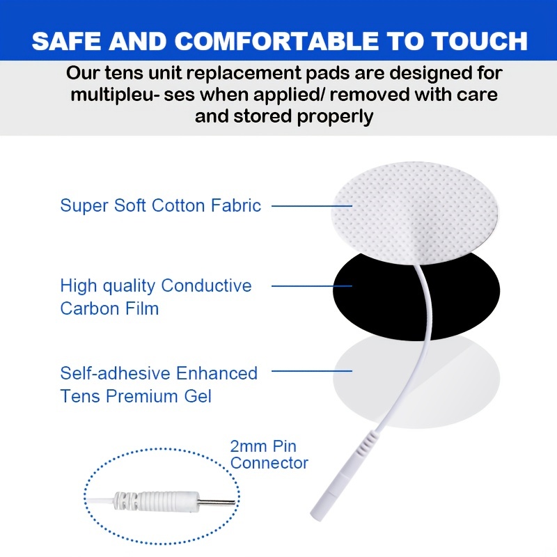 TENS Unit Pads, 40PCS Round Electrodes Pads, 1.25 Reusable Carbon  Electrotherapy Pads for EMS Muscle Stimulator, with 2.0 mm Pigtail  Connectors