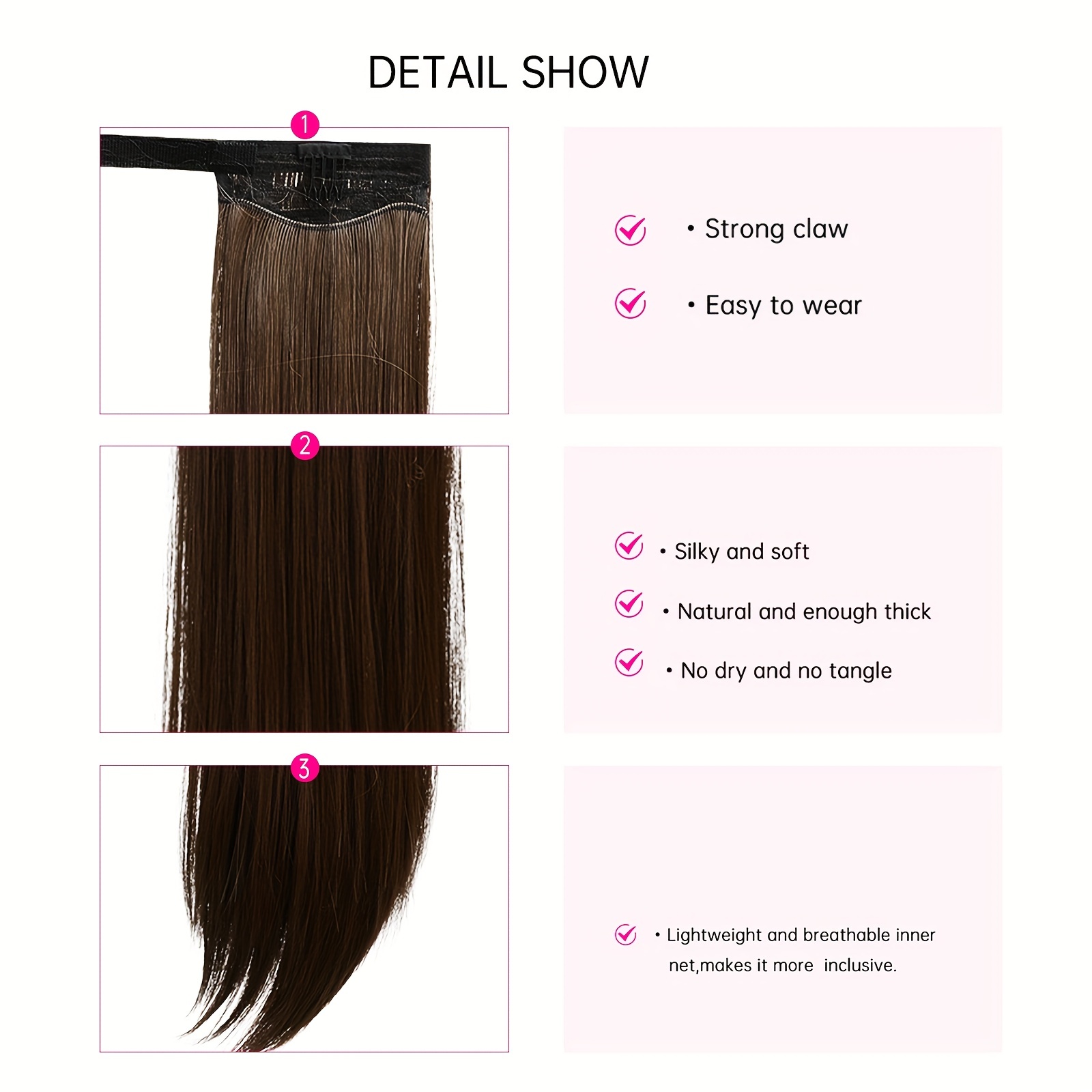 Long Straight Ponytail Extensions Synthetic Clip In Hair Extensions