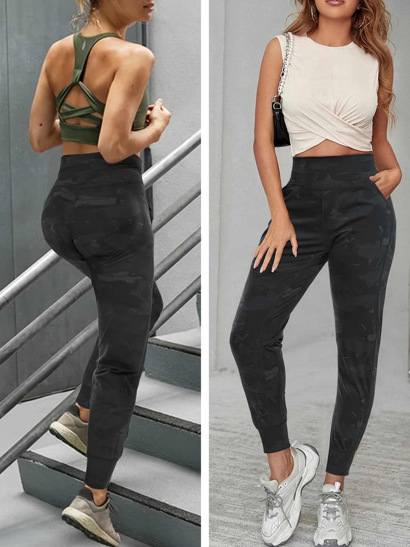 Black high waisted online joggers womens