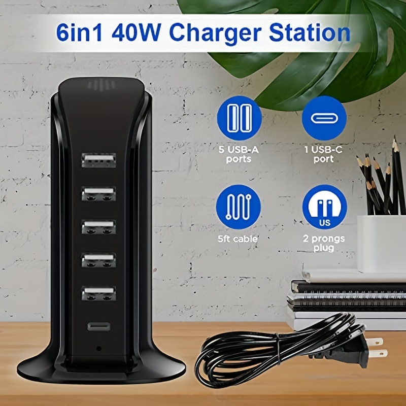 SUPERDANNY 6-Port USB Charger 8A 40W Mini USB Charging Station