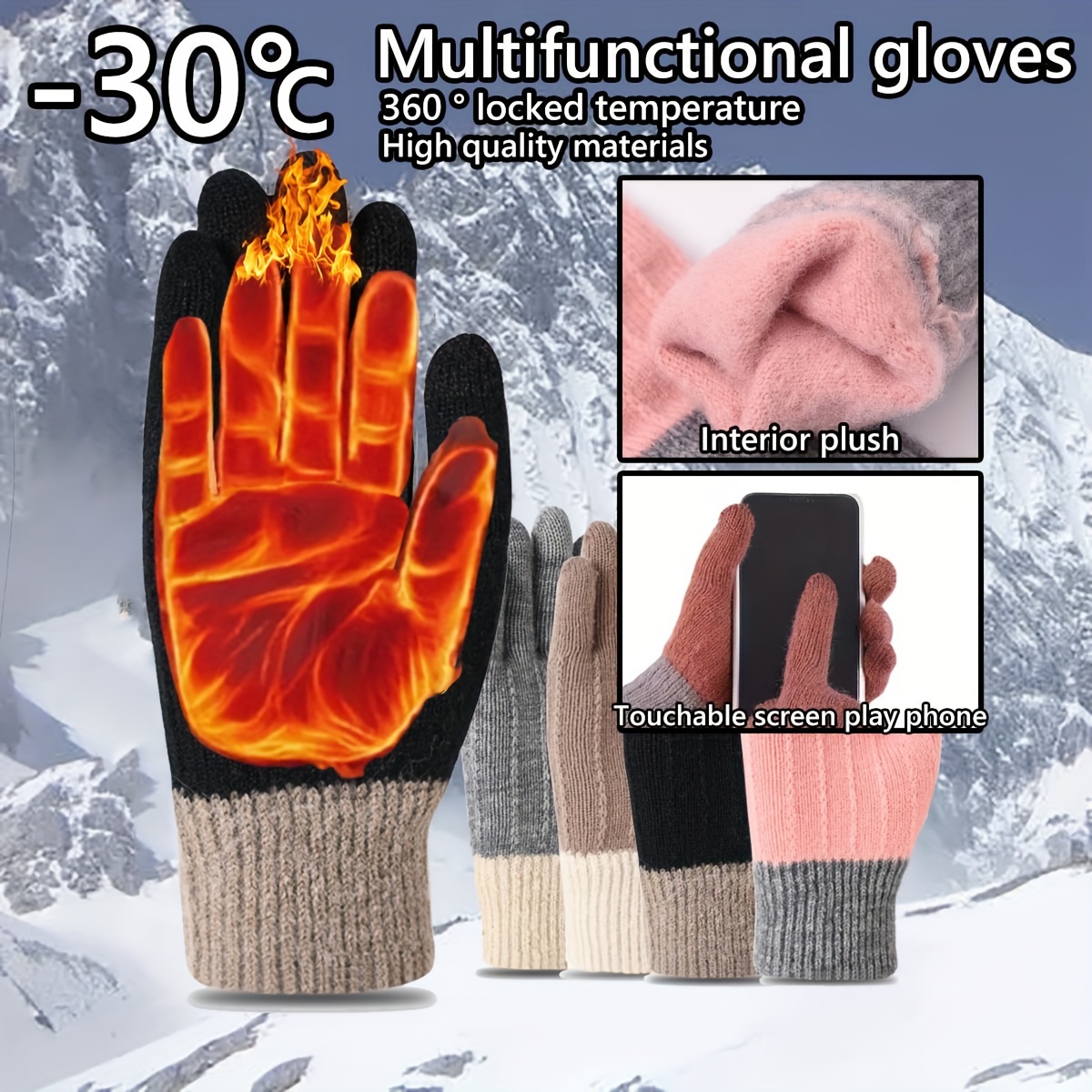 Unisex Fleece Non Slip Touch Screen Thermal Winter Gloves - Temu