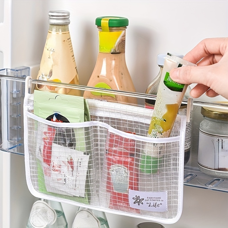 

1pc Refrigerator Storage Mesh Bag, Hanging Household Kitchen Sorting Storage Bag Multifunctional Double Grid Refrigerator Shelf Hanging Bag