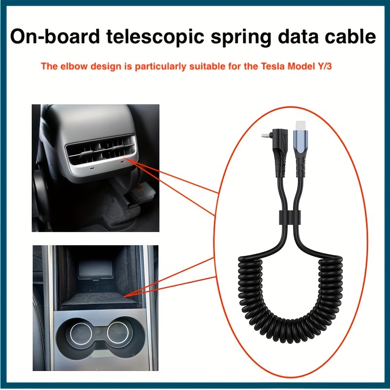 Type-c Fast Charging Car Retractable Spring Data Cable For Tesla Model3/Y  Car Mobile Phone Charging Cable