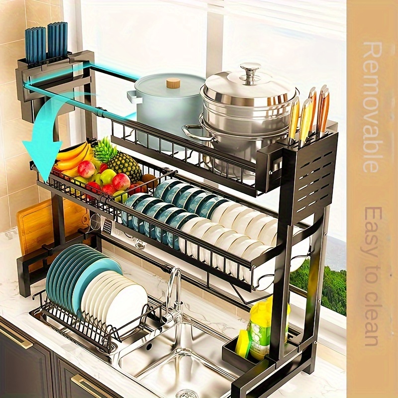 Retractable Kitchen Countertop Sink Dish Storage Rack, Multifunctional Bowl  Chopsticks Drain Rack With Multiple Basket, Space-saving Single And Double  Layer Holder, Kitchen Supplies - Temu