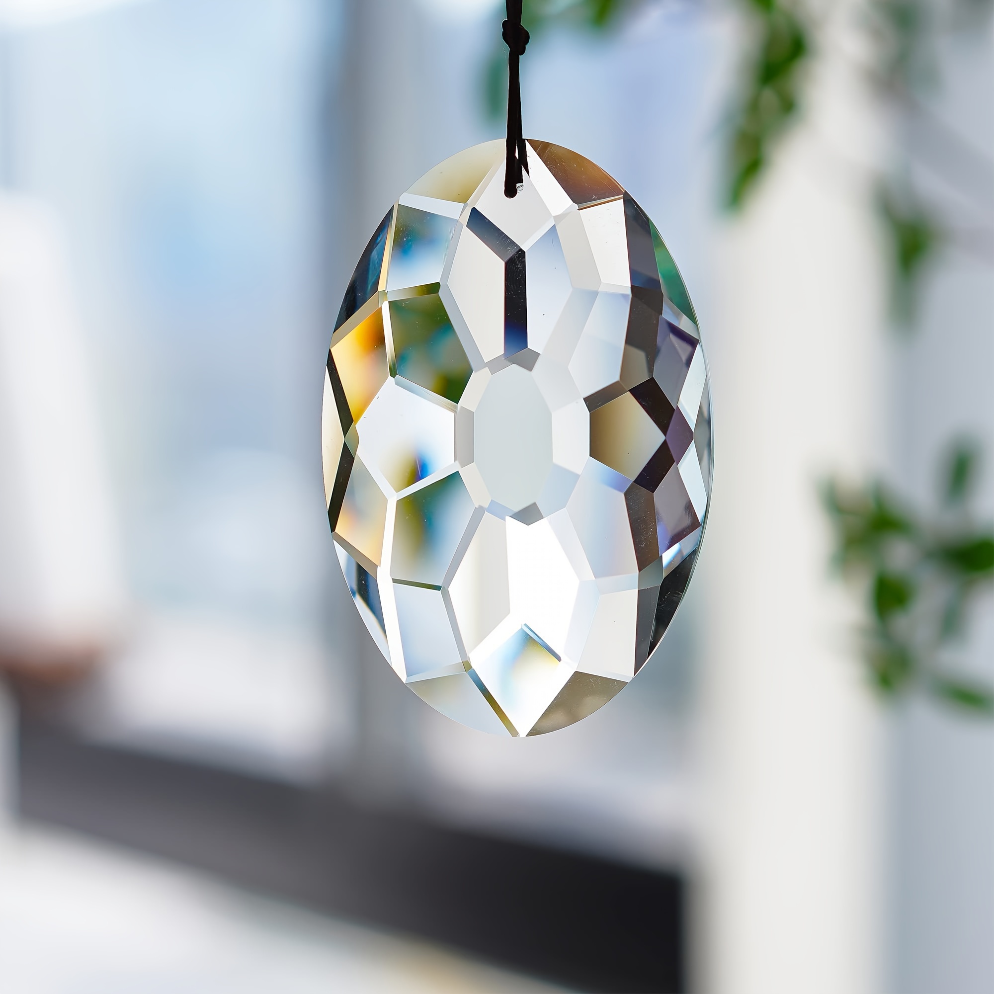Image of 89mm/3.5in Crystal Prism Garden Suncatcher For Windows, Hanging Crystals For Garden Home Outdoor Decoration