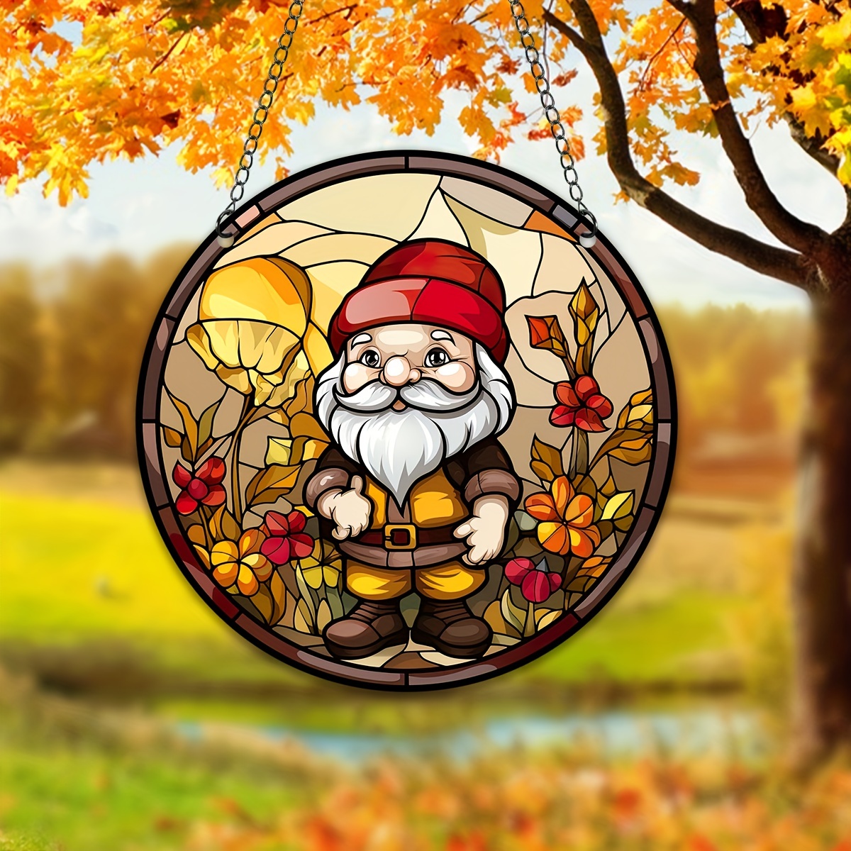 Gnome Stained Window Hangings Gnomes Christmas Elf Fall Home - Temu