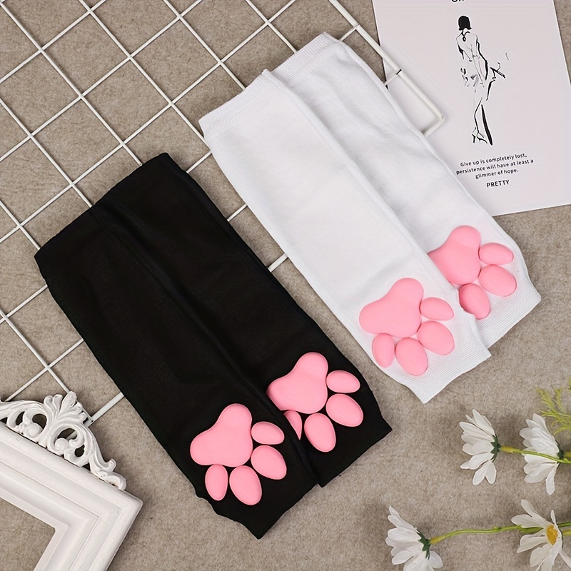 

Cute 3d Cat Paw Long Sleeves Stylish Soft Warm Elastic Arm Cover Autumn Winter Coldproof Cosplay Fingerless Sleeves With Thumb Hole
