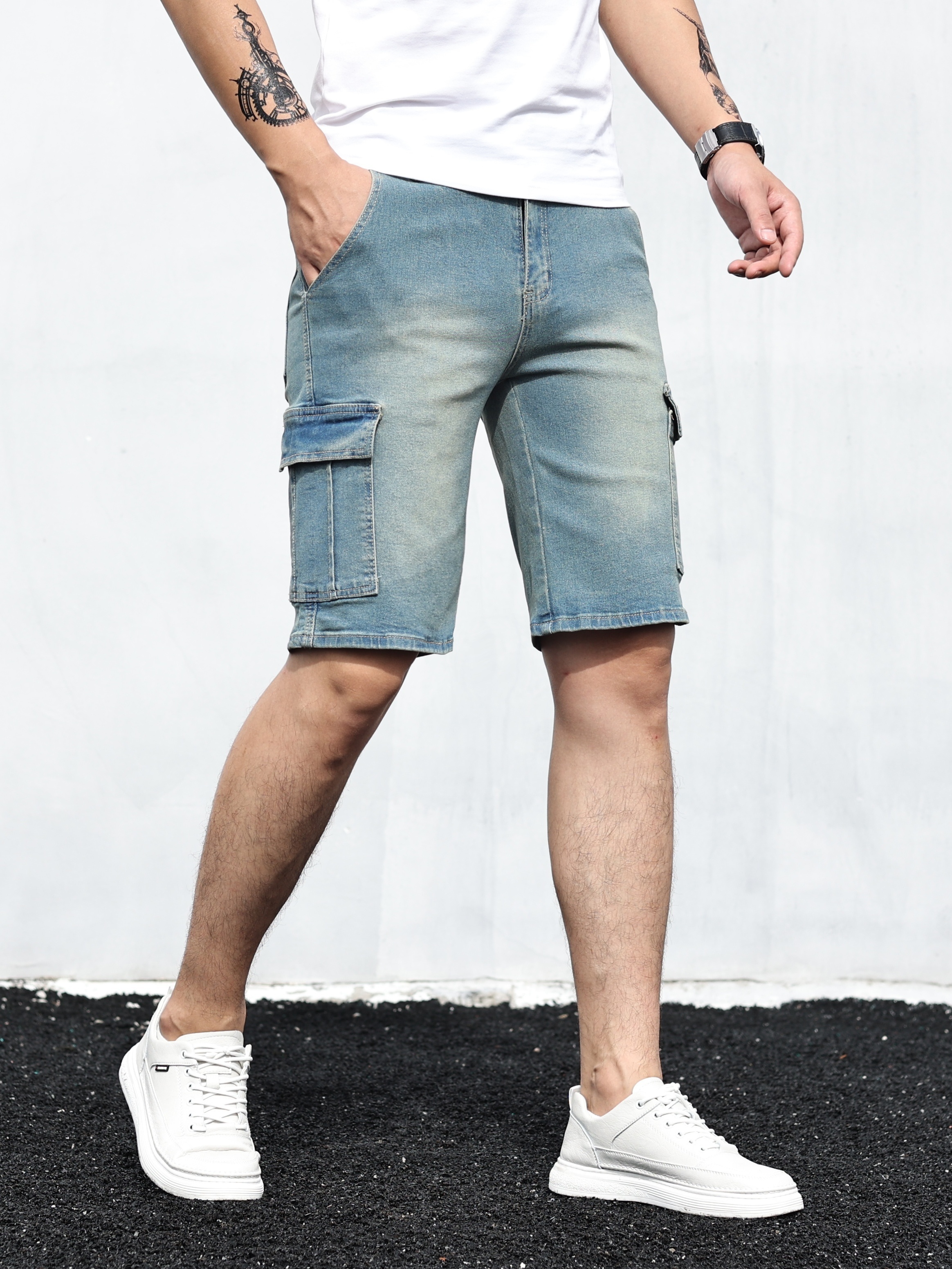 Jeans shorts for men with waist drawstring