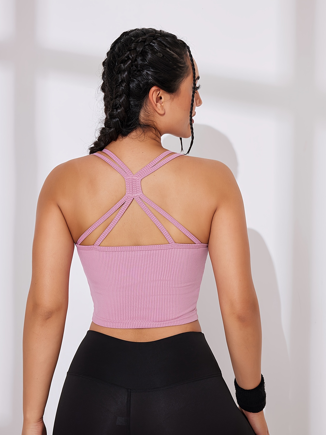 Womens Back Sport Bras Padded Strappy Cropped Bras for Yoga
