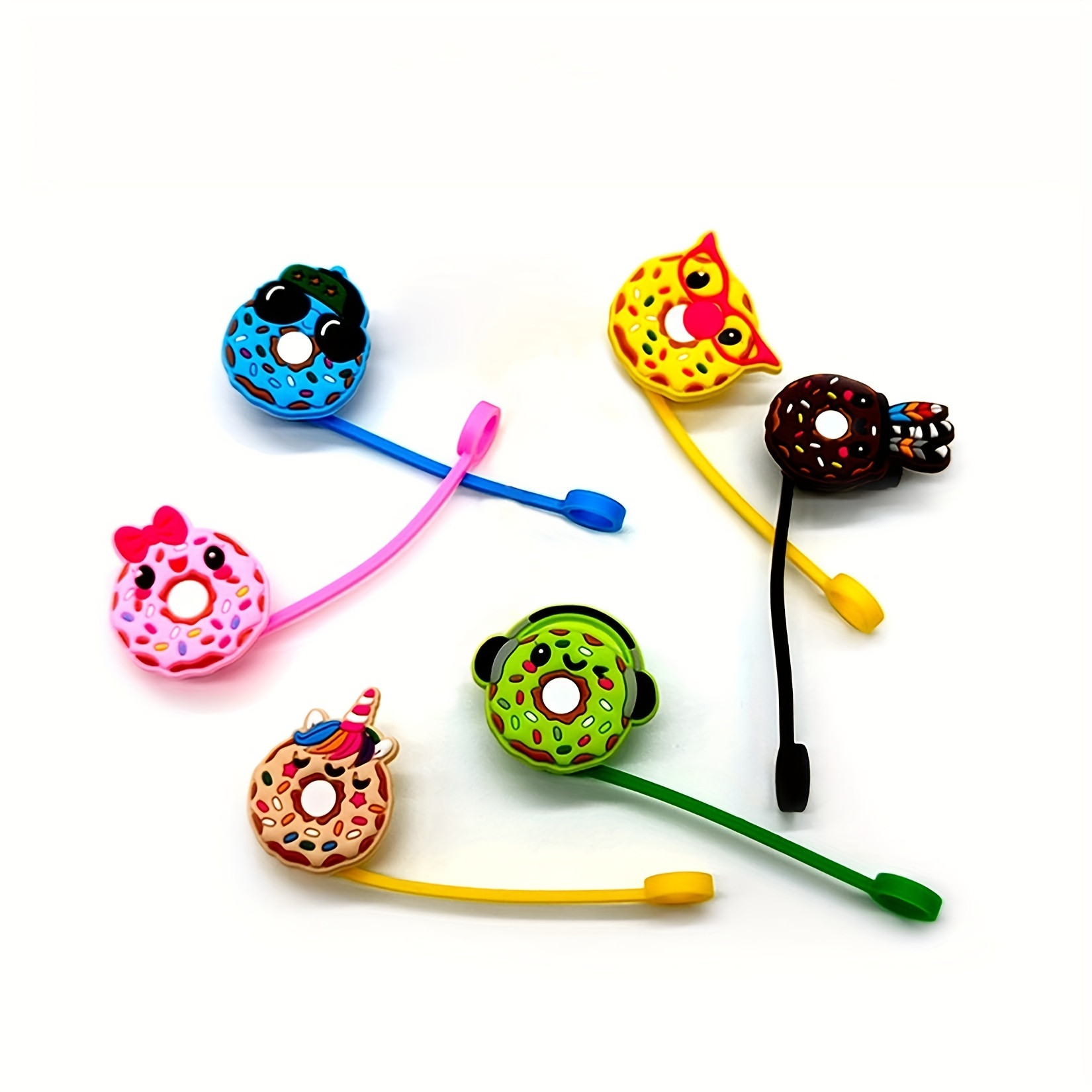 Cute Donut Straw Tips Cover - Reusable Silicone Aniame Drinking Straw Topper