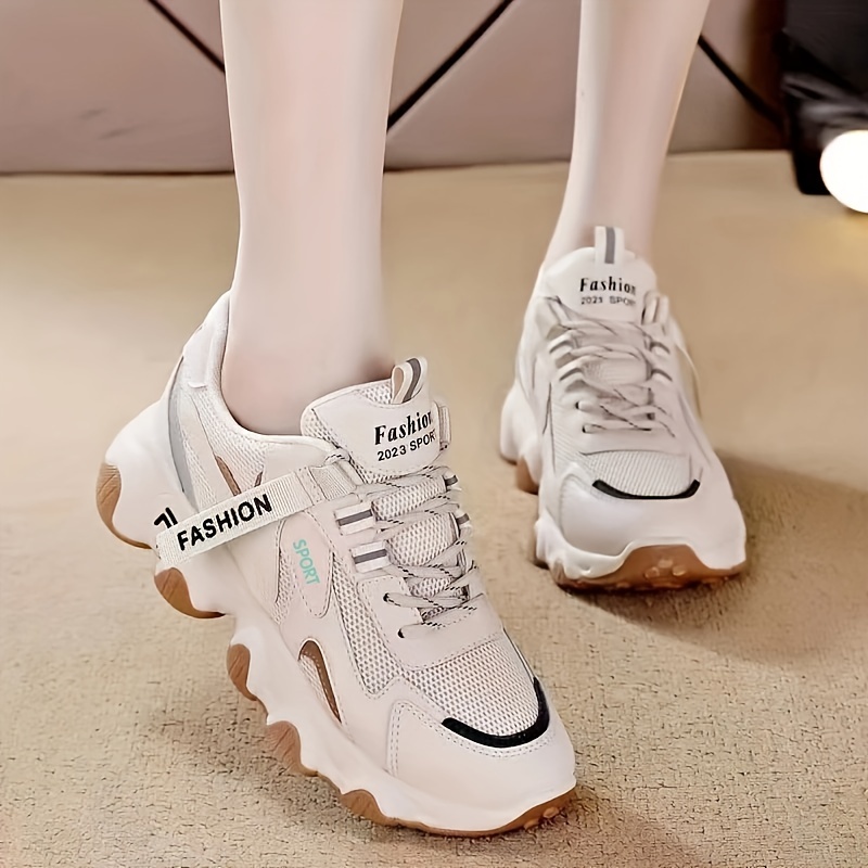 Lace Thick Soled Platform Sneakers Height Increased Chunky - Temu