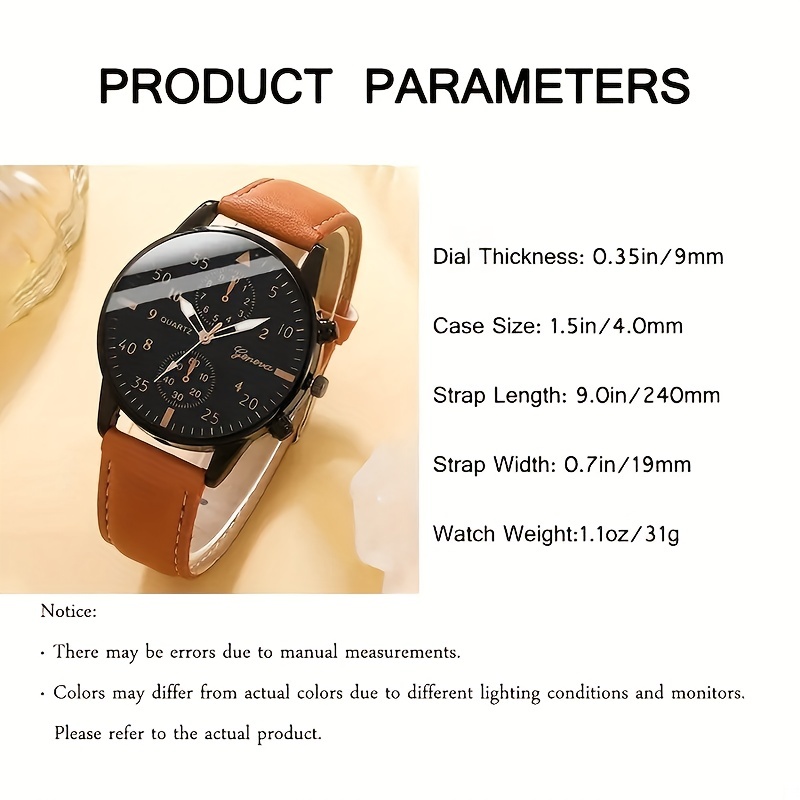 GENEVA - 3 Pcs Watch With Bracelets Set for Men, Luxury Quartz Business  ,Gift