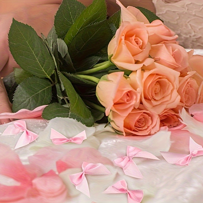 Small Satin Ribbon Bows White Baby Pink Rose Bows Applique