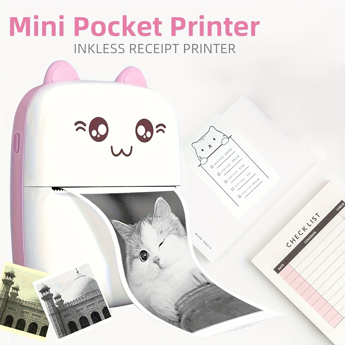 KIMISS imprimante sans encre Mini imprimante portable texte image mémo  liste d'achats étiquette mini imprimante de poche sans