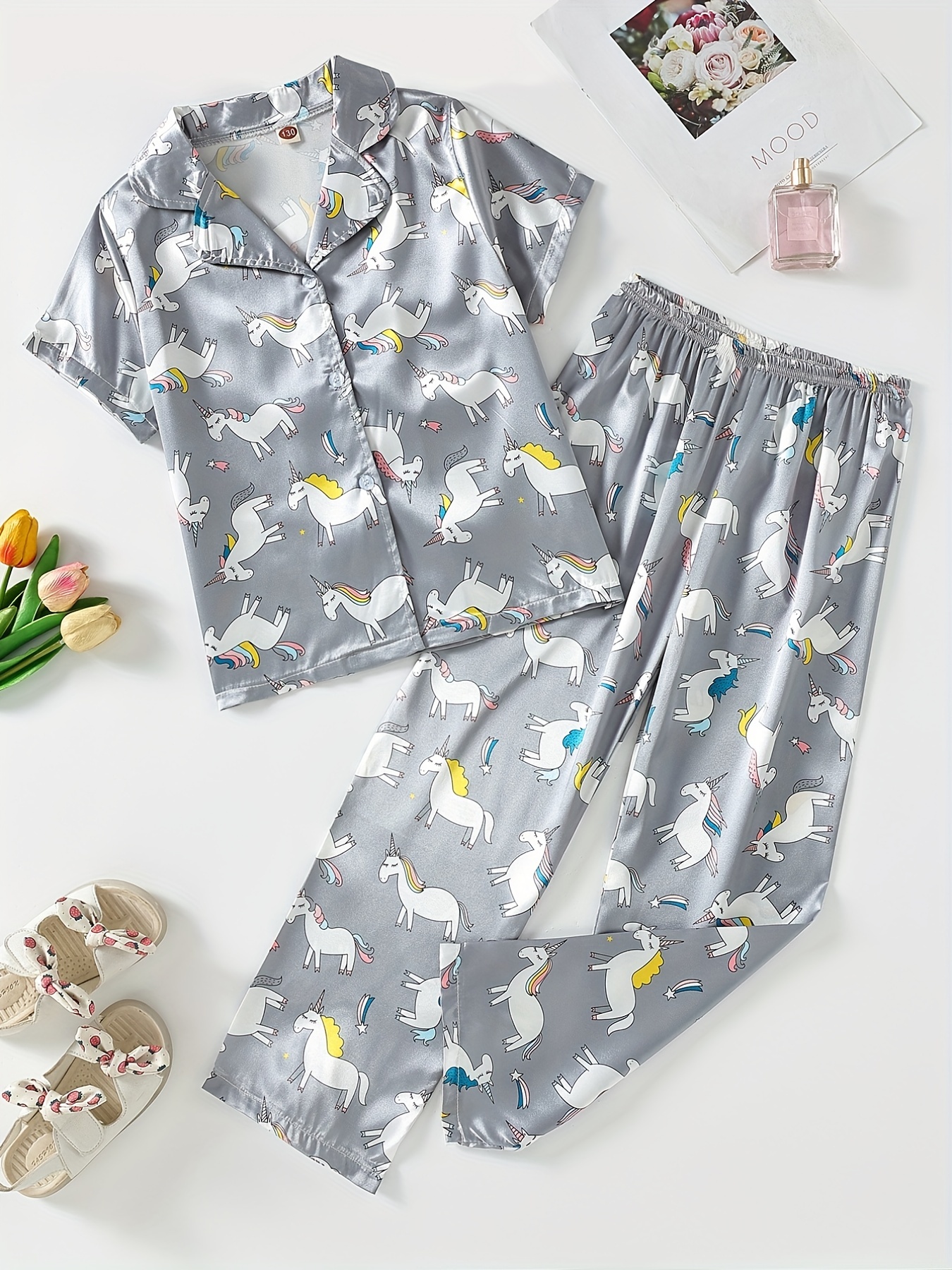 Girls Comfortable Pajamas Outfit Cute Rainbow Unicorn - Temu
