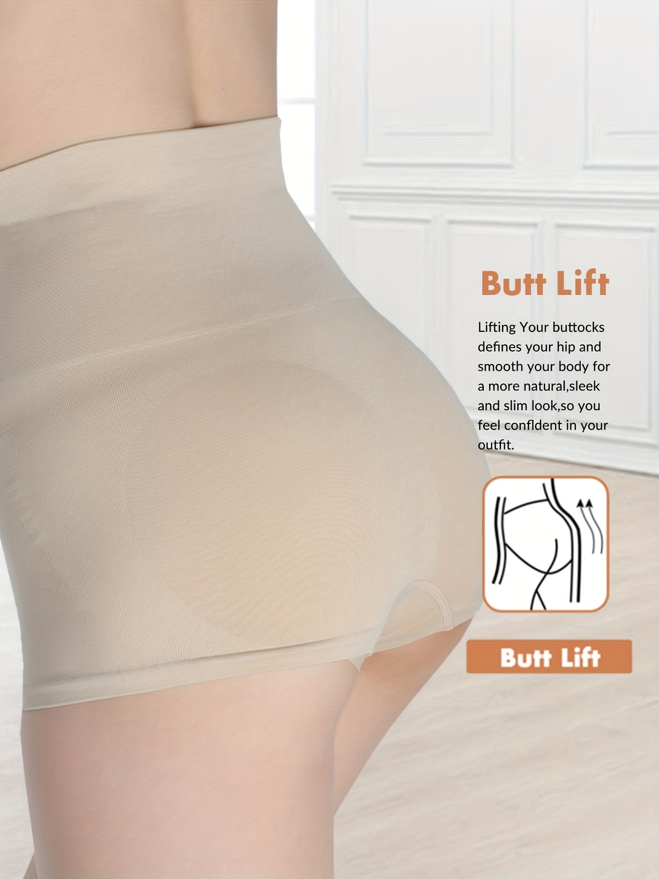 Elastic Women High Waist Butt Lift Body Shaper Panty Underwear Seamless  Butt Lift Panties, Beige, M
