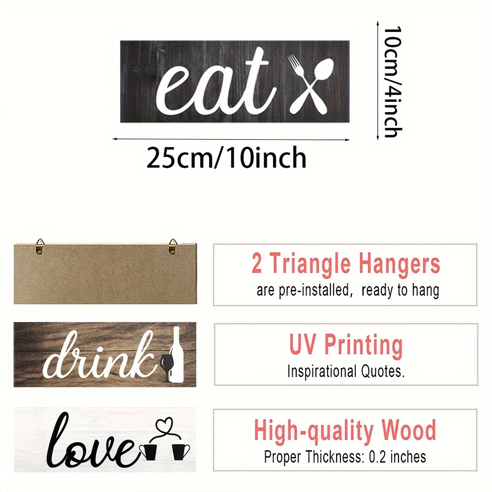 3pcs, Farmhouse Kitchen Modern Hanging Wooden Plaque, Wooden Sign, Plaque Decor Wall Art, Wooden Tag, Wall/Room/Home/Restaurant/Bar/Cafe/Door/Courtyar