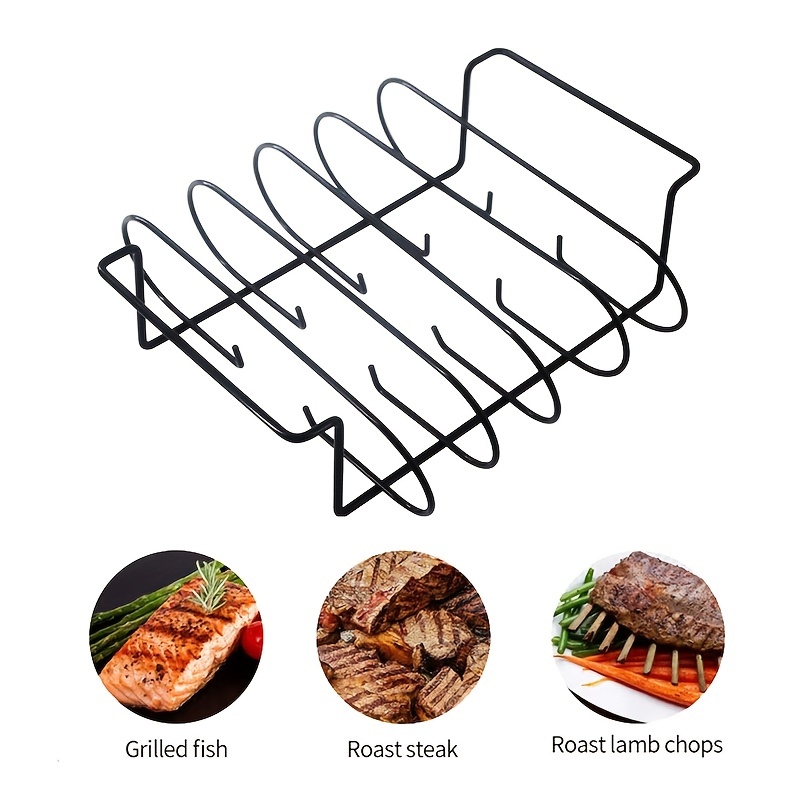 Grill Steak Holder Non-Stick Metal Wire Stand Roast Rib Rack Kitchen  Utensil Travel Camping Barbecue Tool Accessory