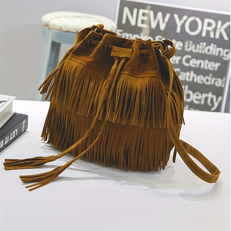 Soft tassel shop bucket bag