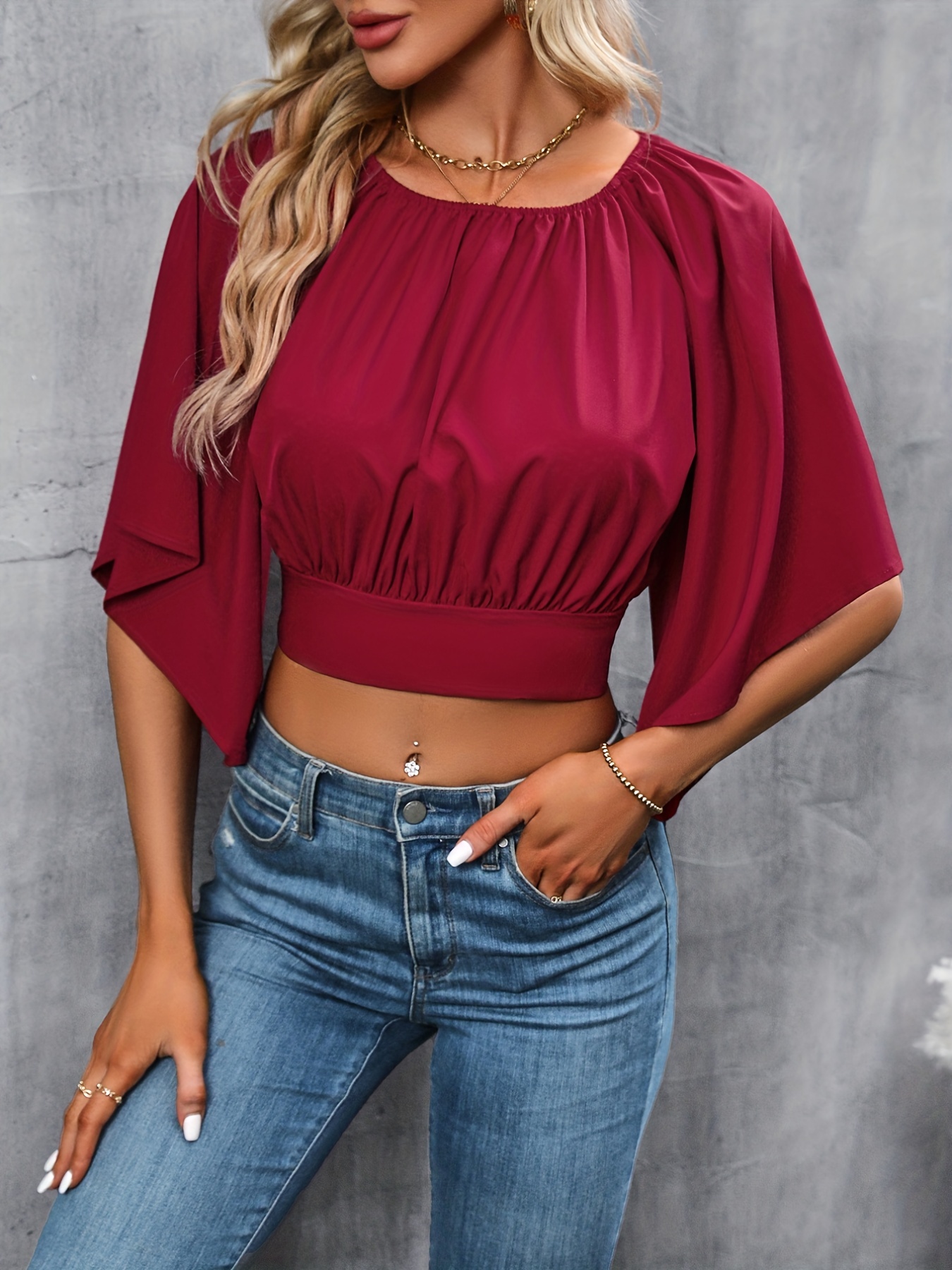 Tie-back Ruched Crop Top High Waist Flares Long Pants Set