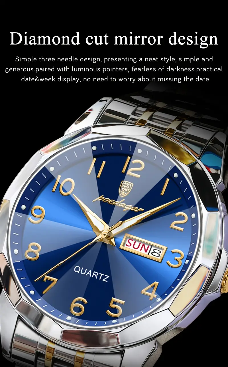 poedagar mens trendy quartz watch stainless steel waterproof luminous calendar wrist watch details 6