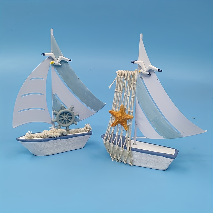 小さなビーズ付きヨット1セット/2個 モデル装飾木製ミニチュア帆船 