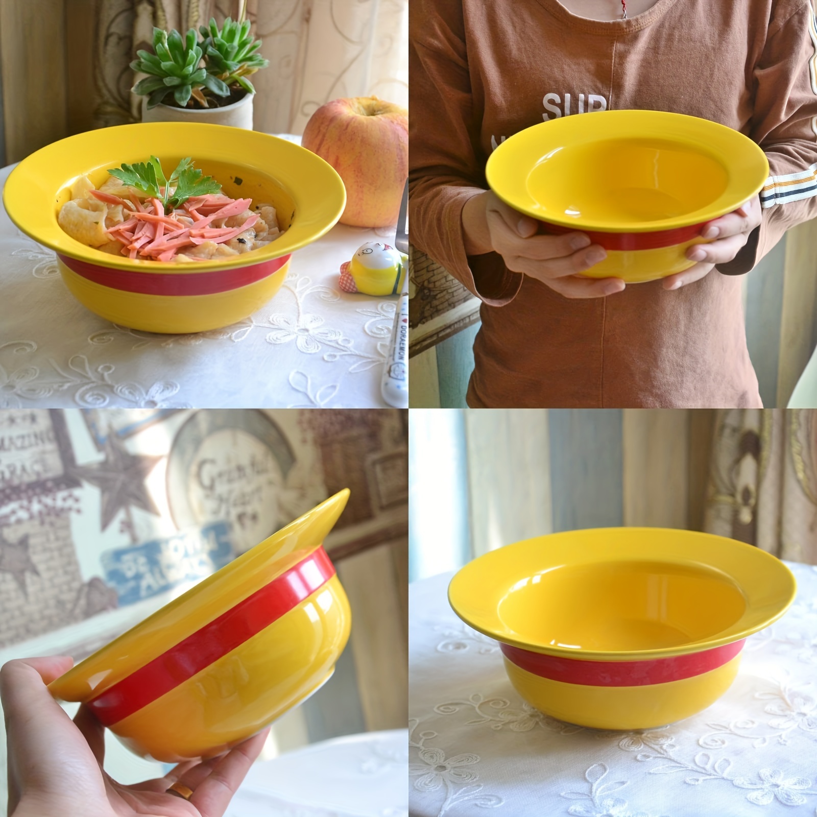 Anime One Piece Ramen Bowl Set with Chopsticks Straw Hat Ceramic Ramen Bowl  Set Merchandise Fans Gifts, Dishwasher & Microwave Safe (yellow)