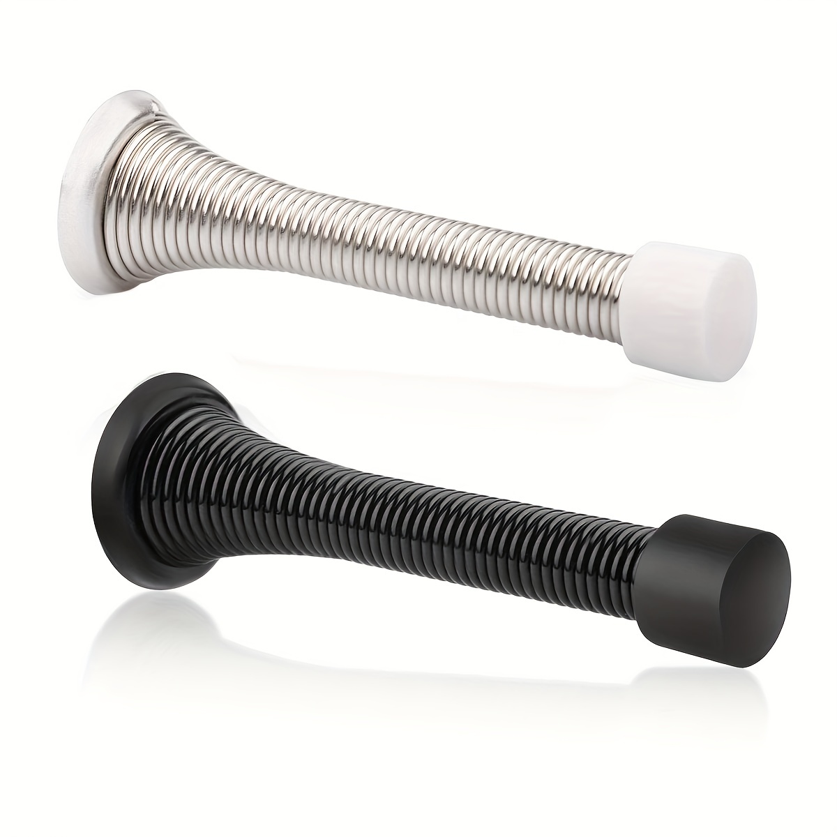 Flexible Spring Door Stopper Rubber Bumper Tips Satin Nickel Finish