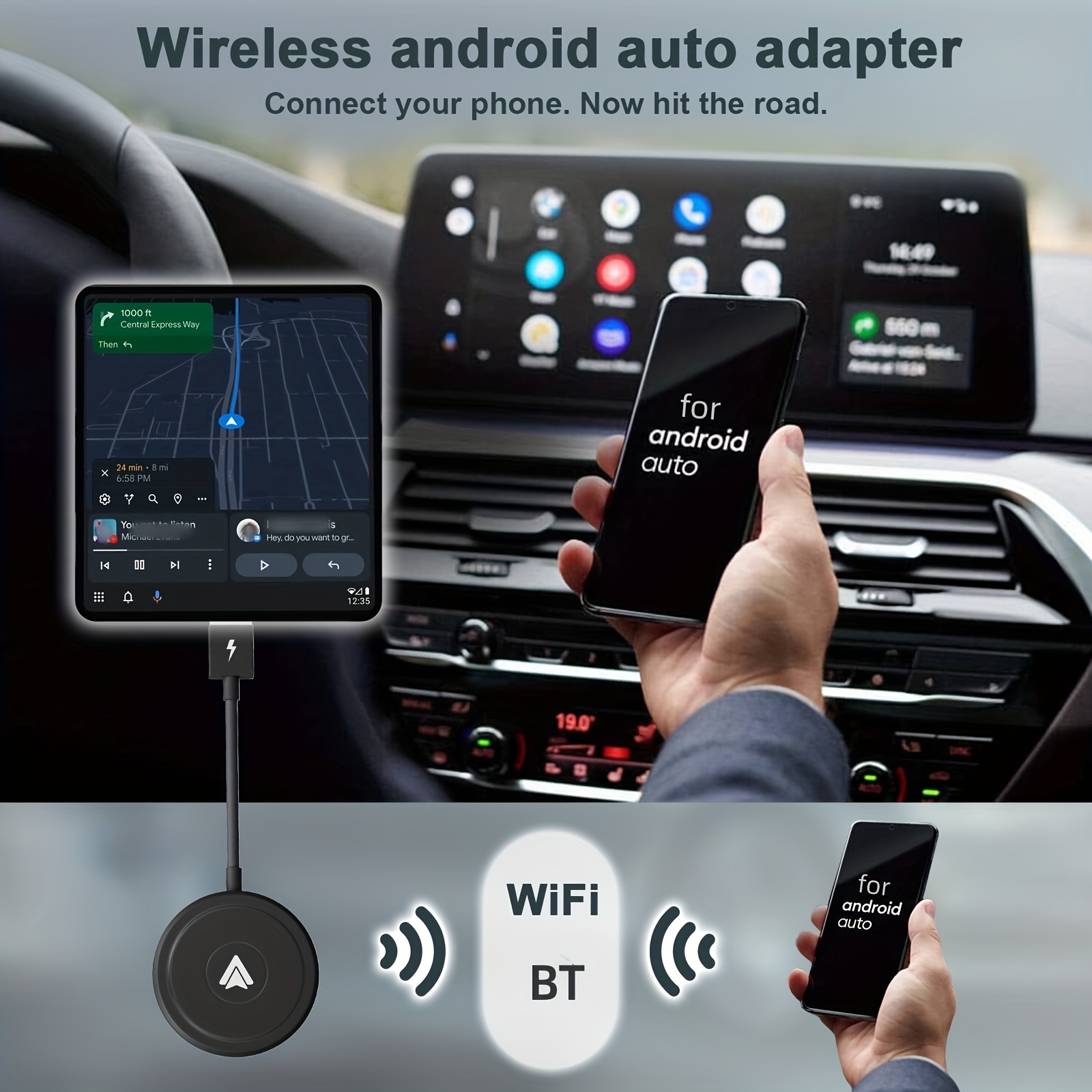 New Wireless Android Car Dongle, Convert Wired Android Car To Wireless,  Plug Directly Into USB/Type-C Adapter, Plug And Play For Android  Phones(black)