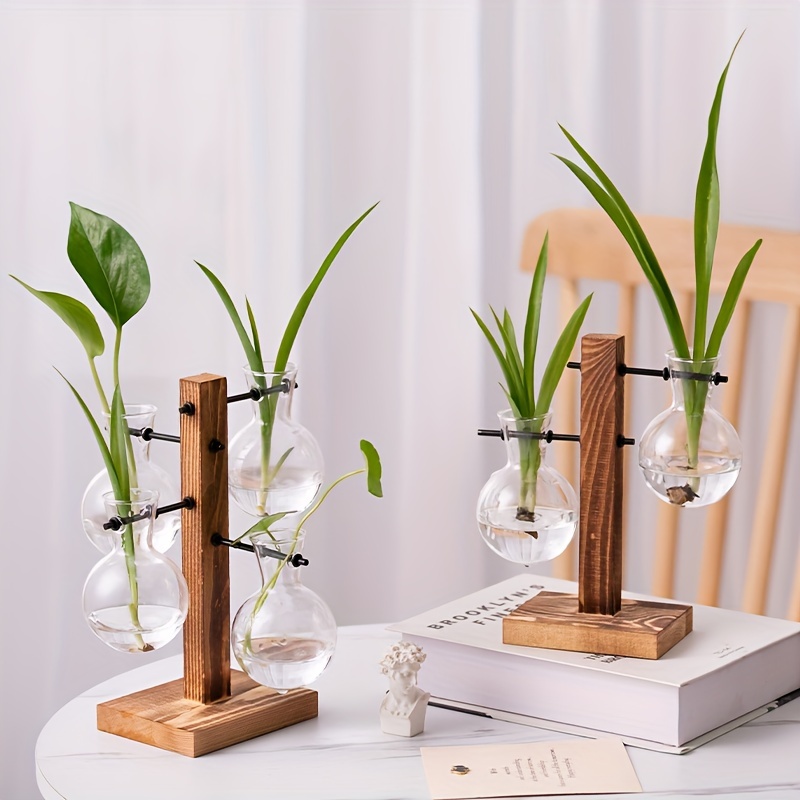 Marbrasse Desktop Glass Planter Hydroponics Vase,Planter Bulb Vase with  Holder for Home Decoration,Modern Creative Bird Plant Terrarium Stand