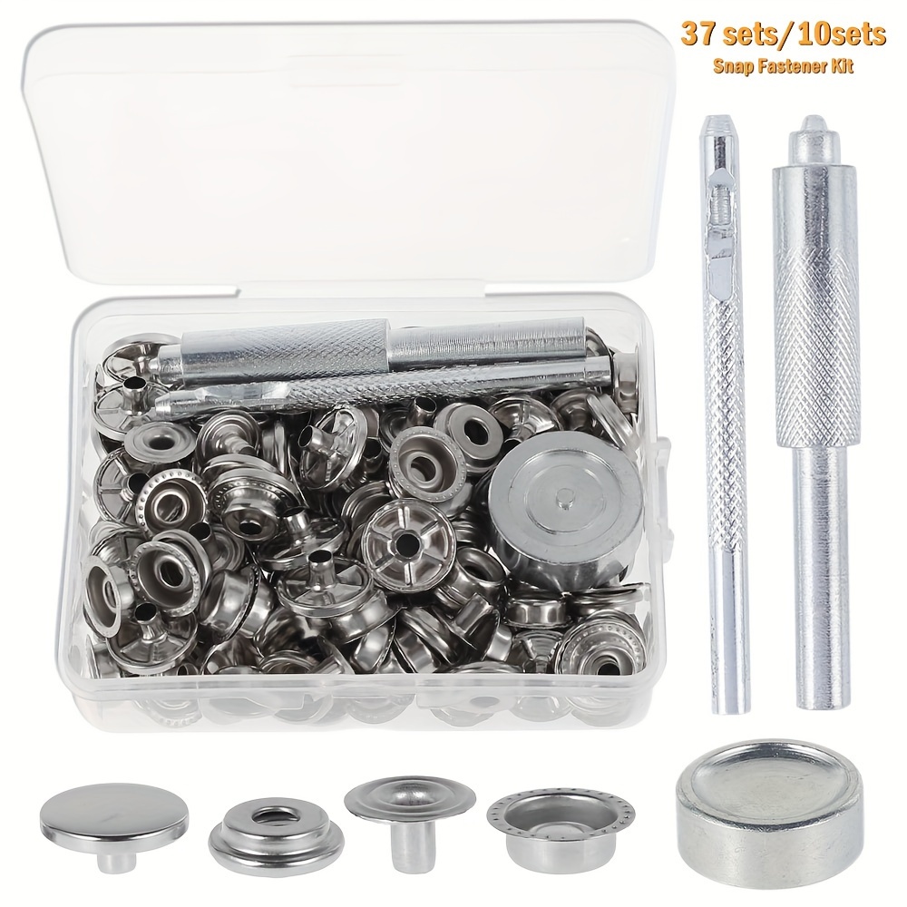 18 Sets Press Studs Cap Button, Stainless Steel Snap Fasteners Kit