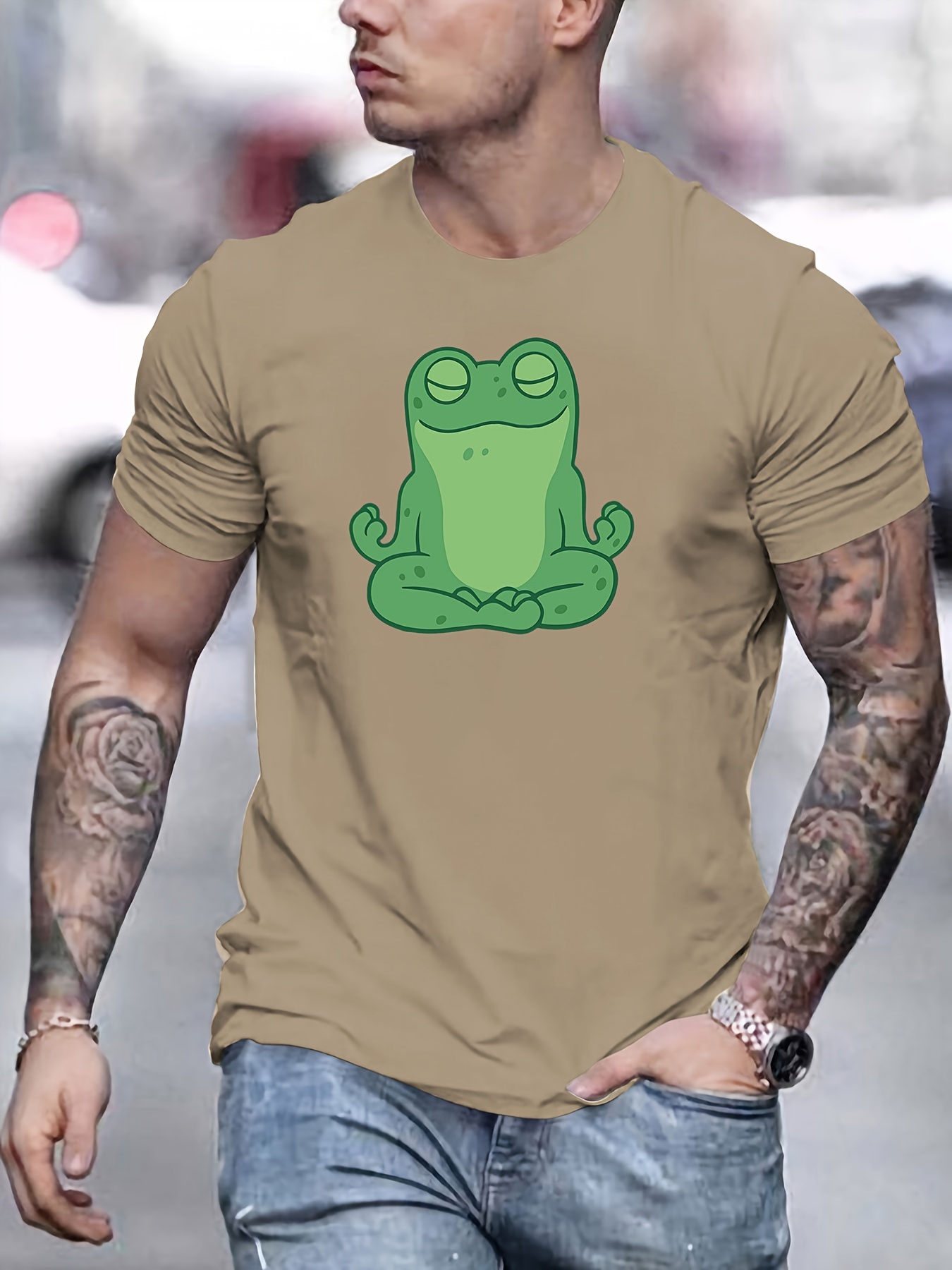 Cartoon Frog Pattern Print Men's Comfy Chic T shirt Graphic - Temu