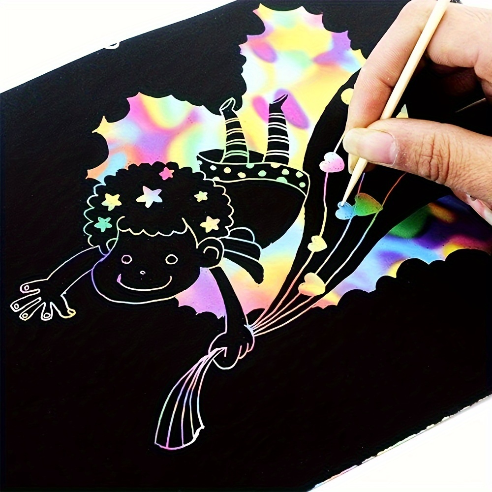 Scratch Art Rainbow Paper 36 Sheets, Colorful Magic Papers Black