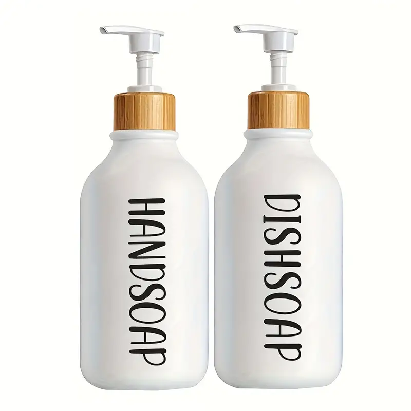 2Pcs 500ml Soap Dispenser Bottles with Bamboo Pump and Tray for Kitchen  Bathroom, White 
