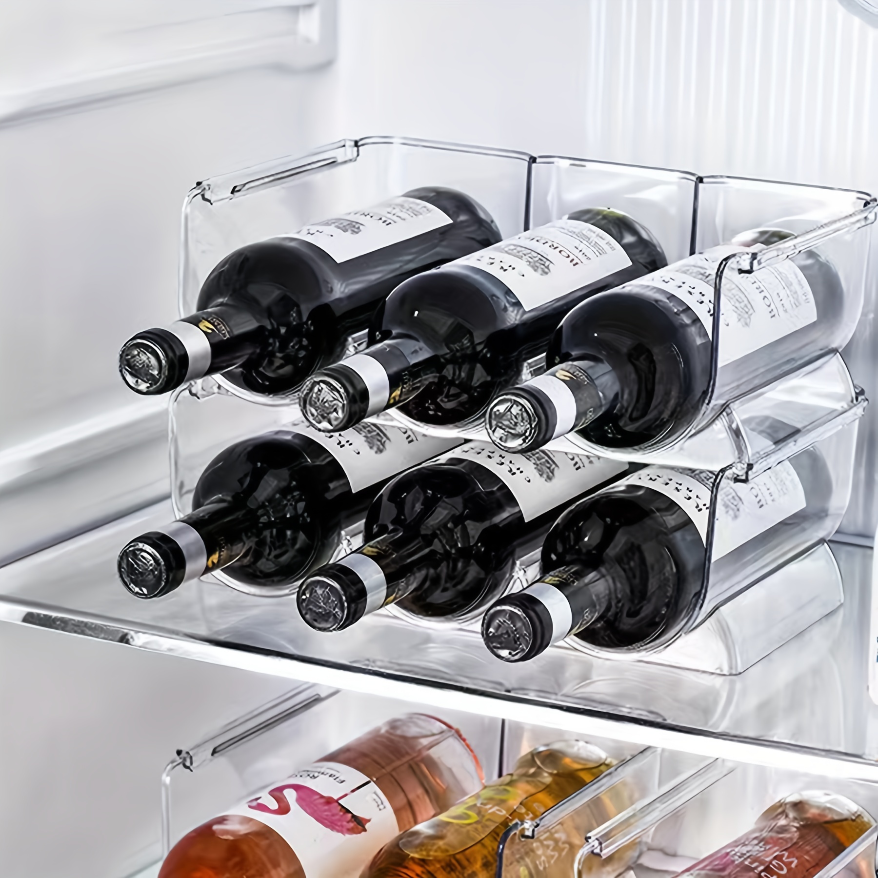 Transparent Refrigerator Wine Holder, Stackable Plastic Wine Rack Storage, Water  Bottle Organizer For Fridge - Temu