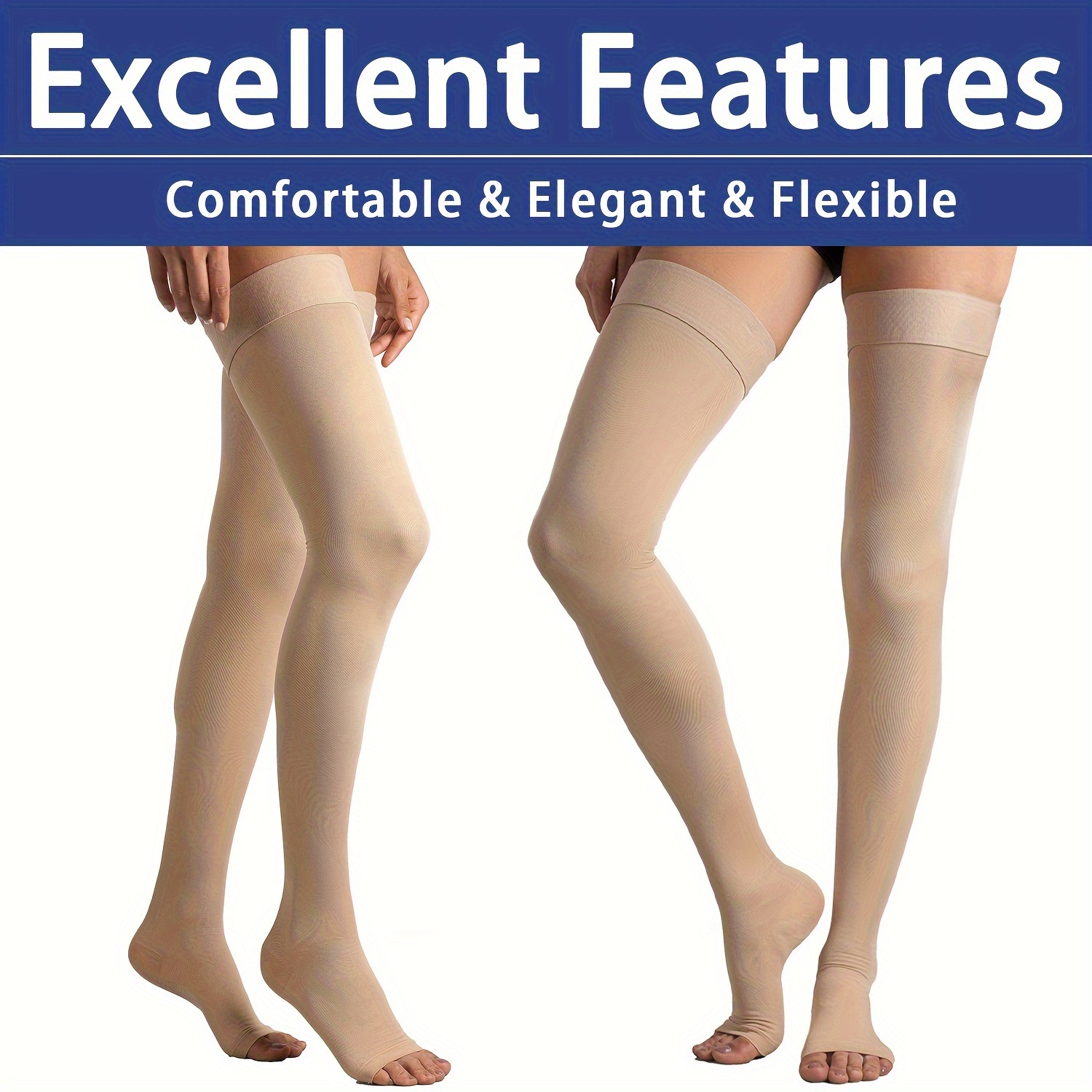Open Toe Thigh High Compression Stockings Women Men Firm 20 - Temu
