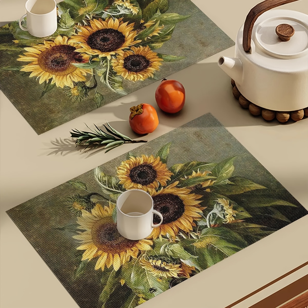 1pc Pvc Placemat Oil Painting Style Sunflower Pattern Placemat