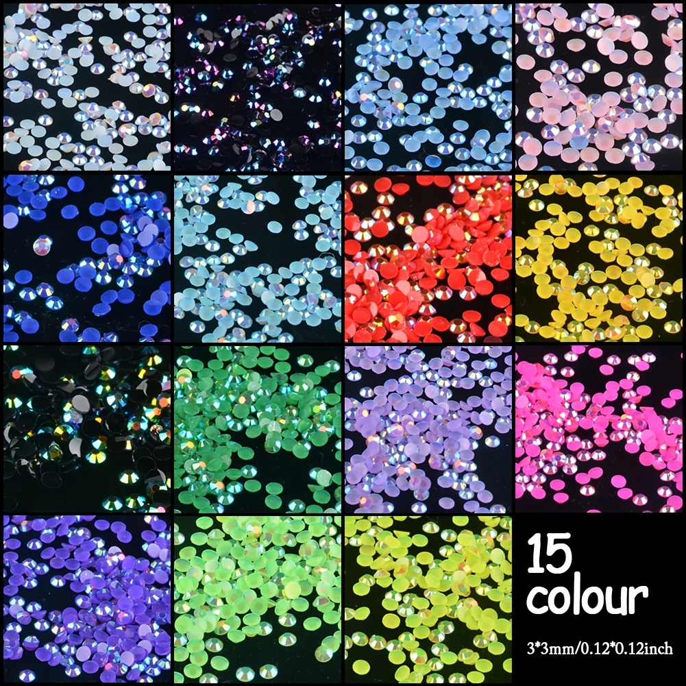 AB Resin Nail Art Rhinestones 15 Colors 3-4mm