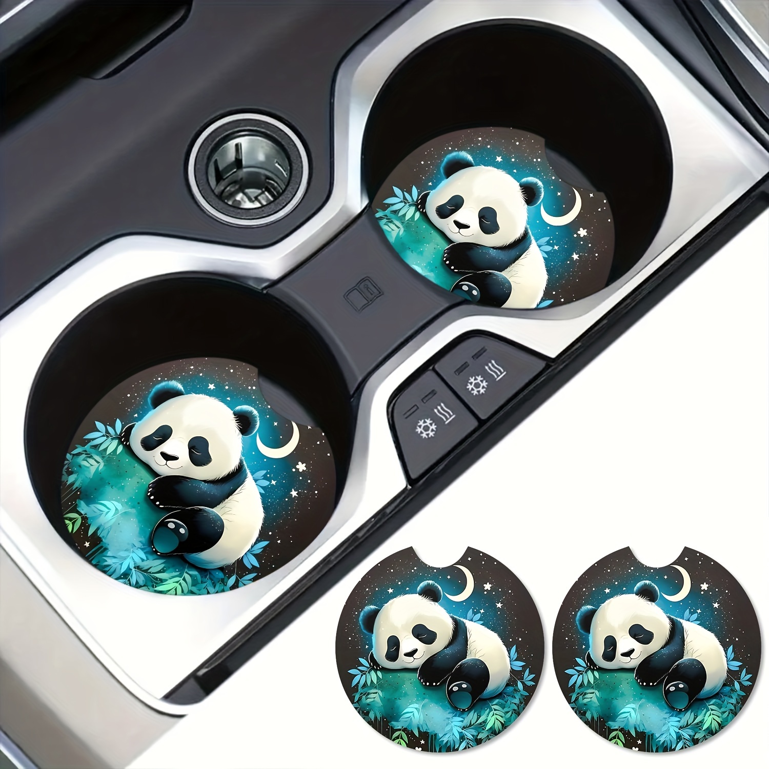 

2pcs Coasters, Panda Car Cup Holder Coasters, Finger Notch For Easy Removal, Car Interior Accessories Cup Mat, Cup Pad Mat Car Coasters