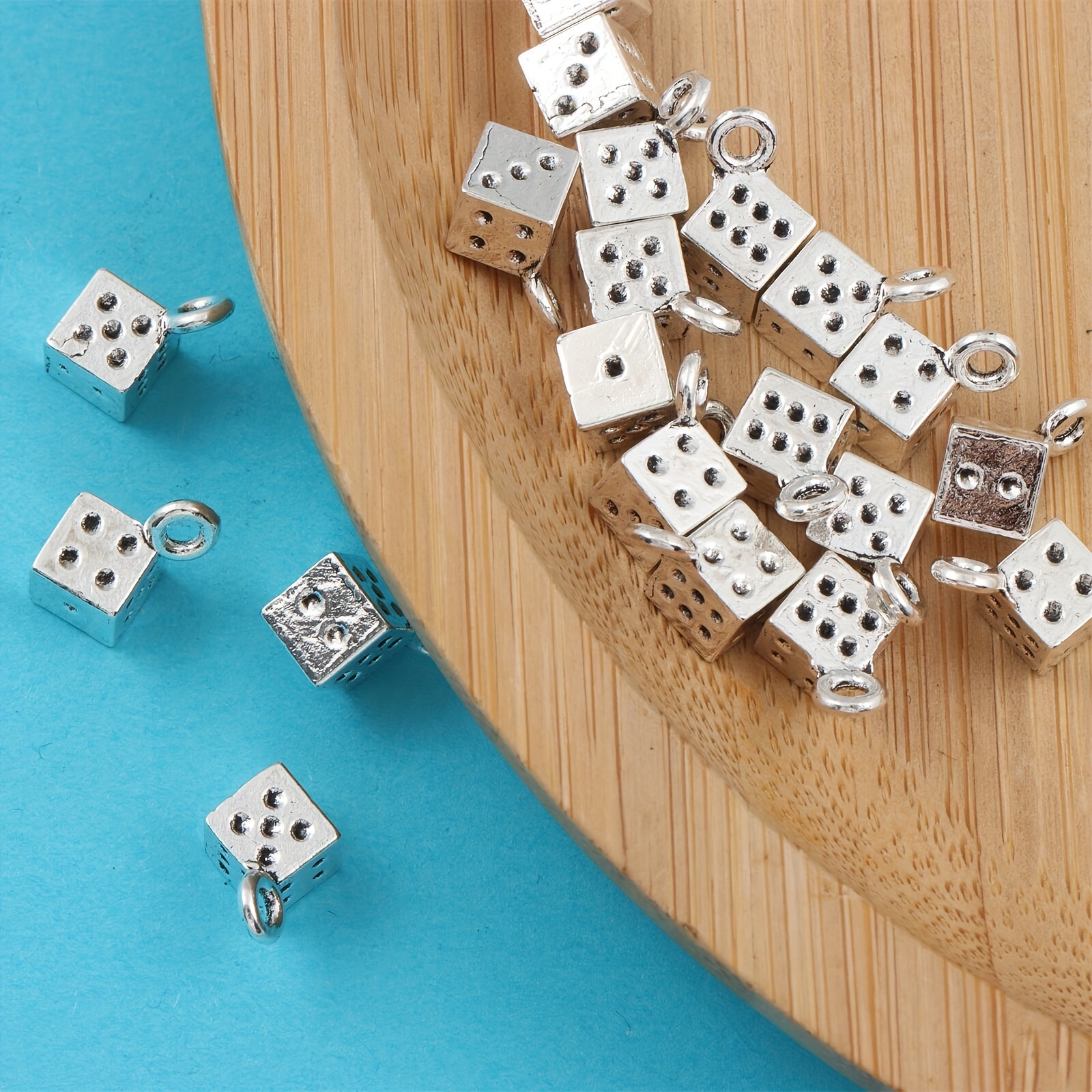 

20pcs Silver Plated Dice Pendant Vintage Square Dice Charms For Bracelet Jewelry Making Diy Handmade Craft 10x5mm