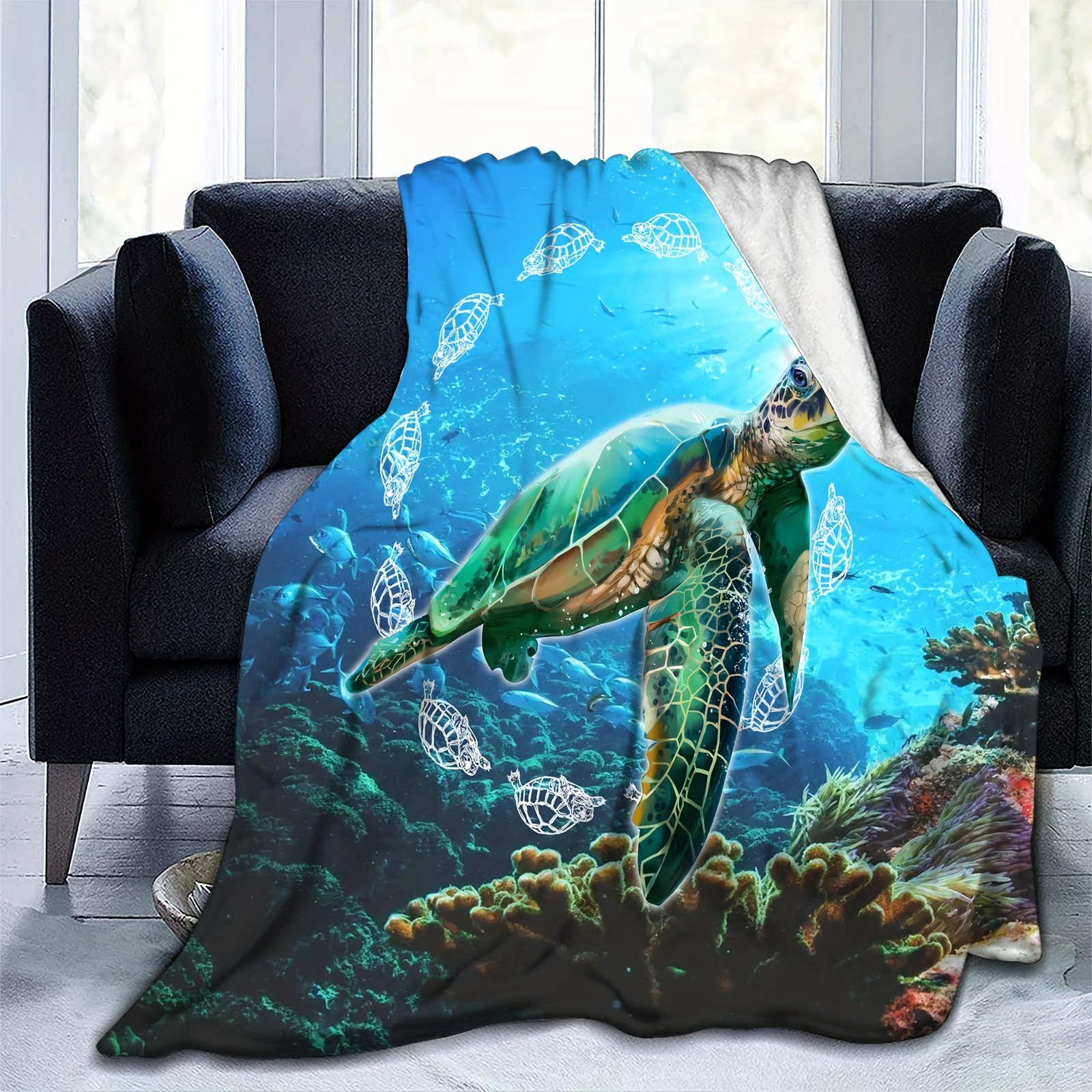 1pc sea turtle printed flannel blanket gift square blanket Temu