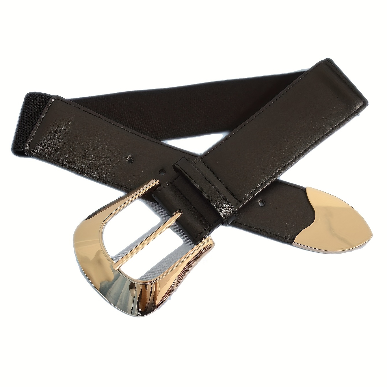  Modeway Cinturón elástico con hebilla dorada o plateada, con 3  pulgadas de ancho, a la moda, para mujer. Cinturón moldeador de la figura.,  S-M (26-29 pulgadas), Negro : Ropa, Zapatos y Joyería