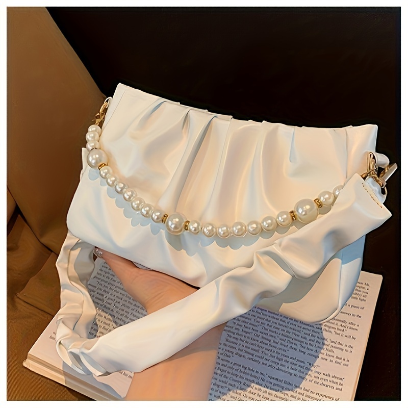 Faux Pearl Handle Versatile Handbag Stylish Kiss Lock Solid - Temu