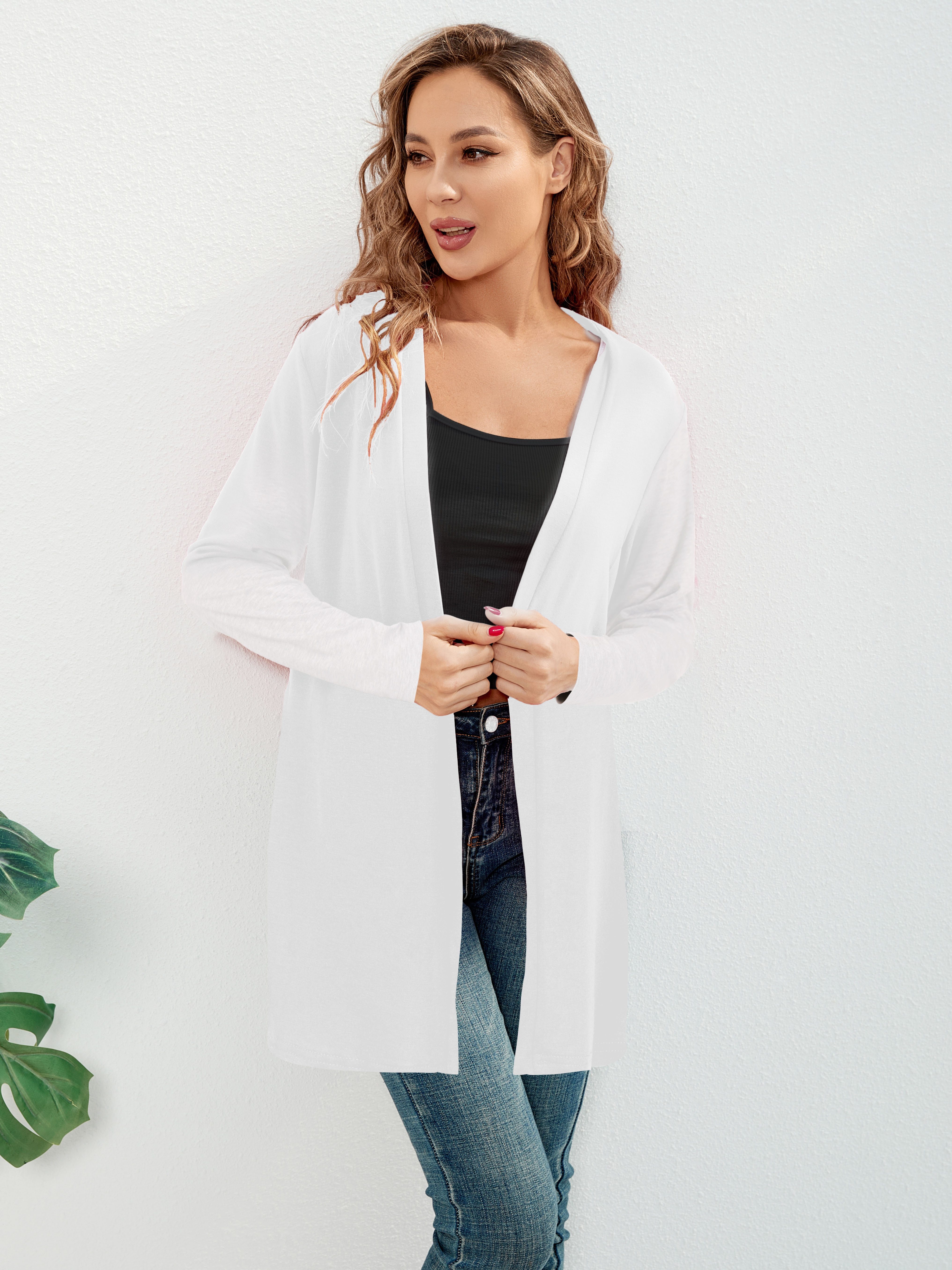 Solid Open Front Cardigan Elegante Cardigan A Maniche Lunghe