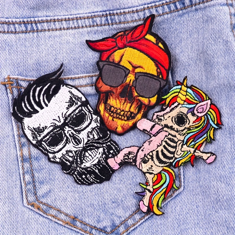 Buy Skull Punk Patches for Clothing Embroidery Stripes Badges