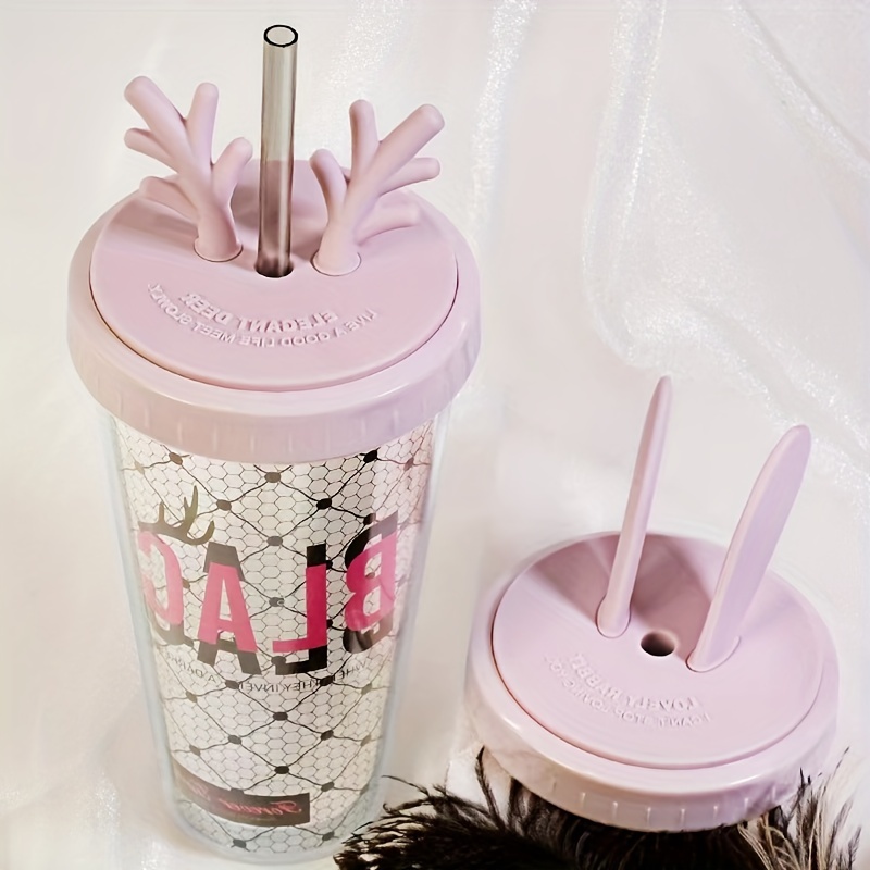 Cute Christmas Deer Rabbit Straw Cup, Creative Double Layer Plastic Cup,  For Christmas Gift - Temu