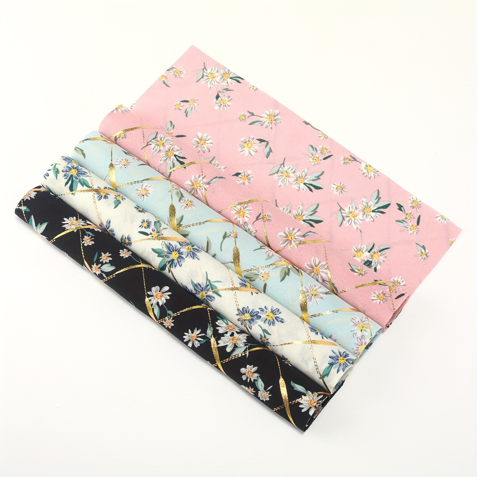 4pcs Fabric Flowers Precuts Floral Bronzing Craft for DIY Stitching and Sewing