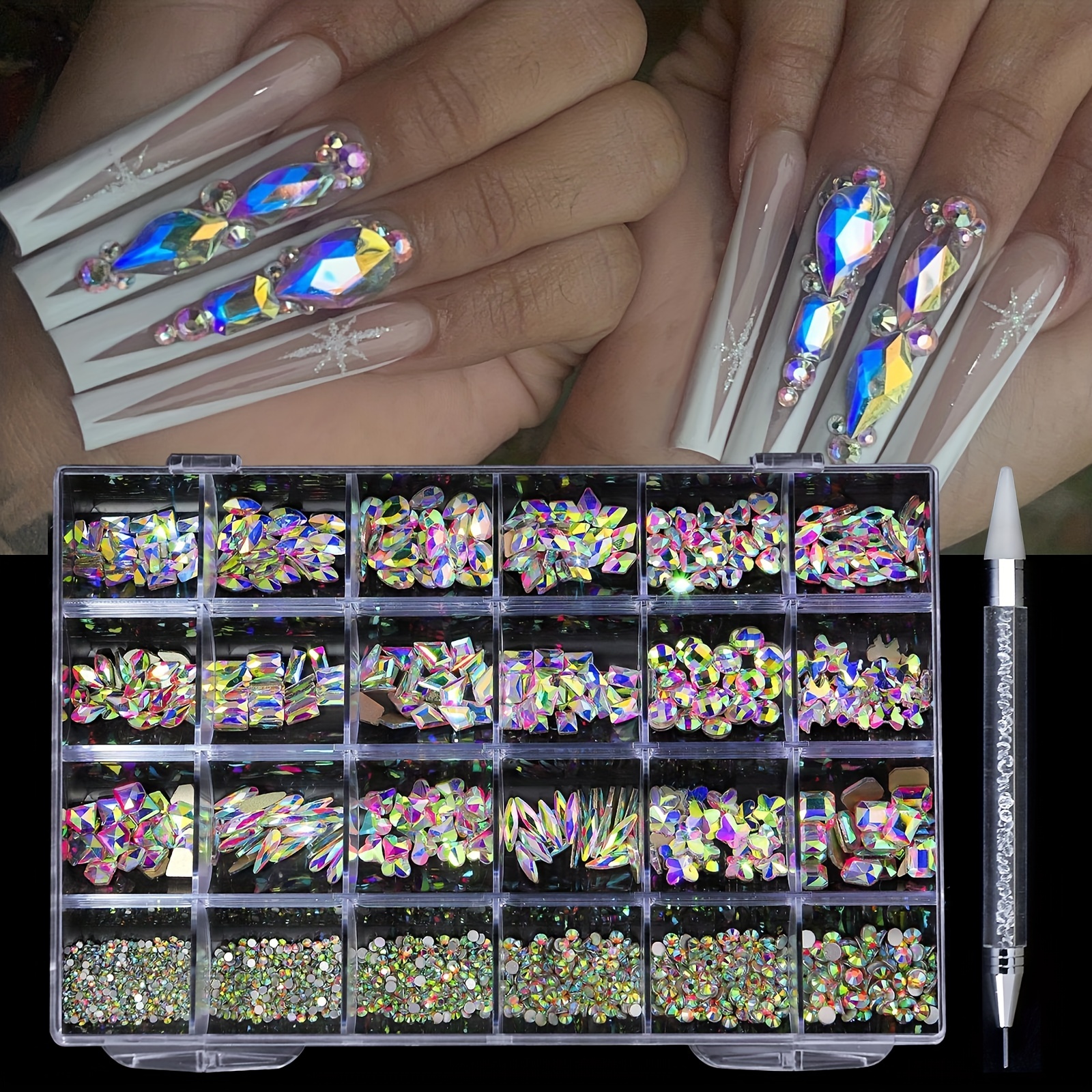 Green Rhinestones Nails 3d Flatback Nail Crystal Gems Multi - Temu